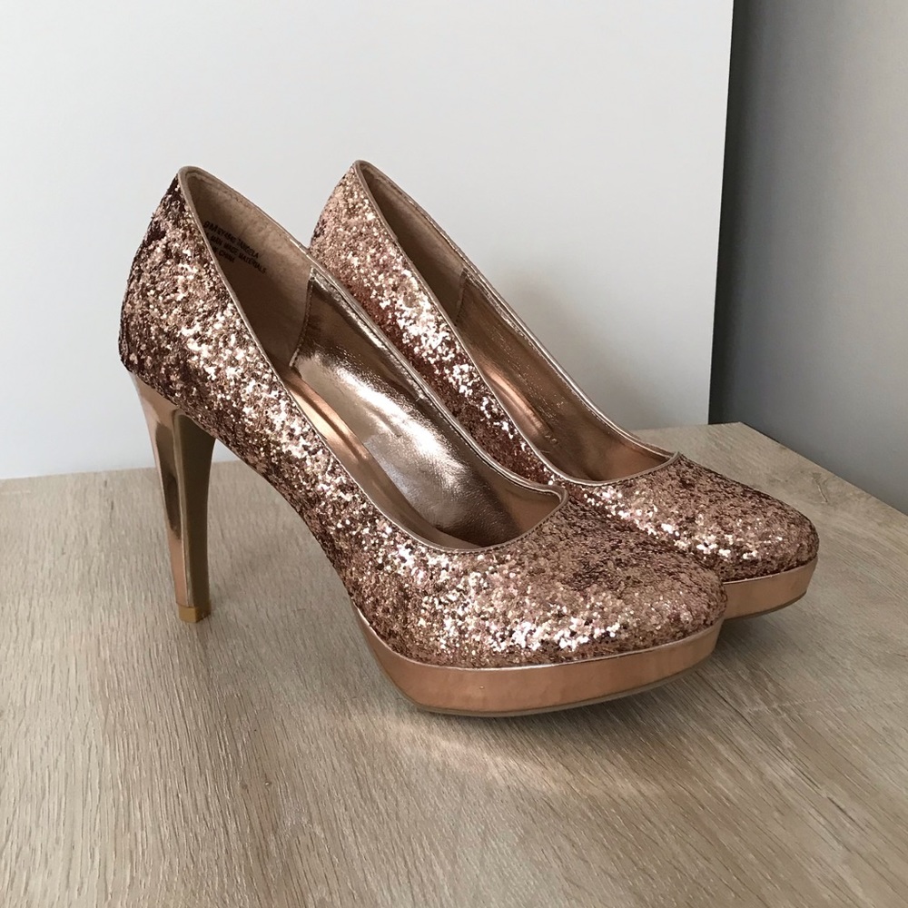 Rampage Rose Gold Glitter Heels Size 9 New